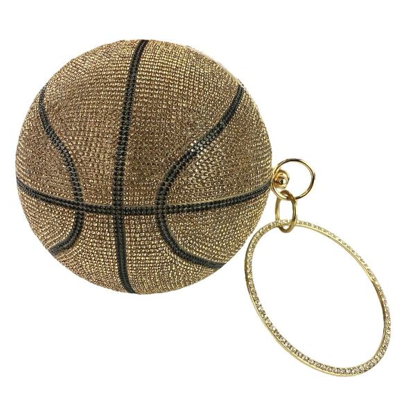 Women's Gold Black Rhinestone Sparkly Evening Clutch Basketball Purse Handbag OS - Picture 1 of 5